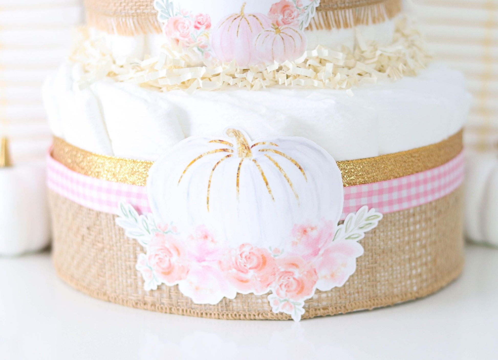 Pink + Gold Pumpkin Diaper Cake - Baby Blossom Company