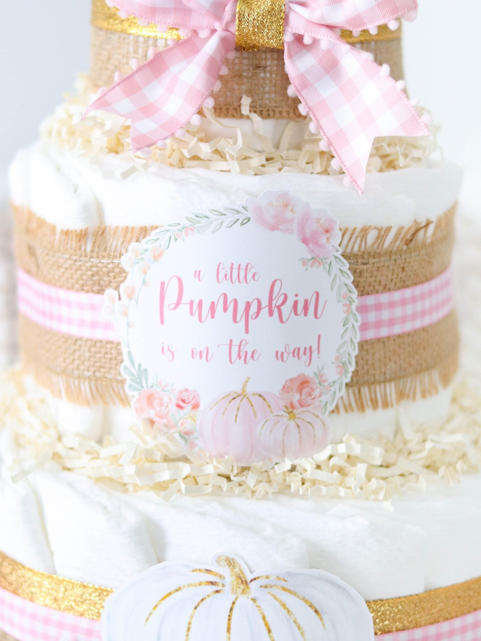 Pink + Gold Pumpkin Diaper Cake - Baby Blossom Company