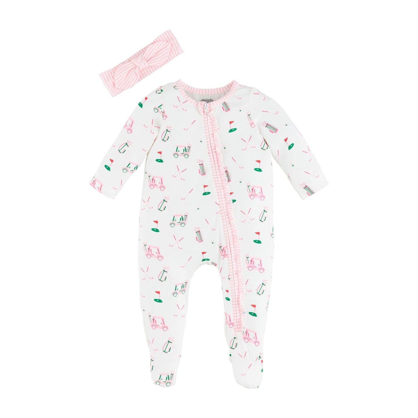 Pink Golf Sleeper and Headband - Baby Blossom Company