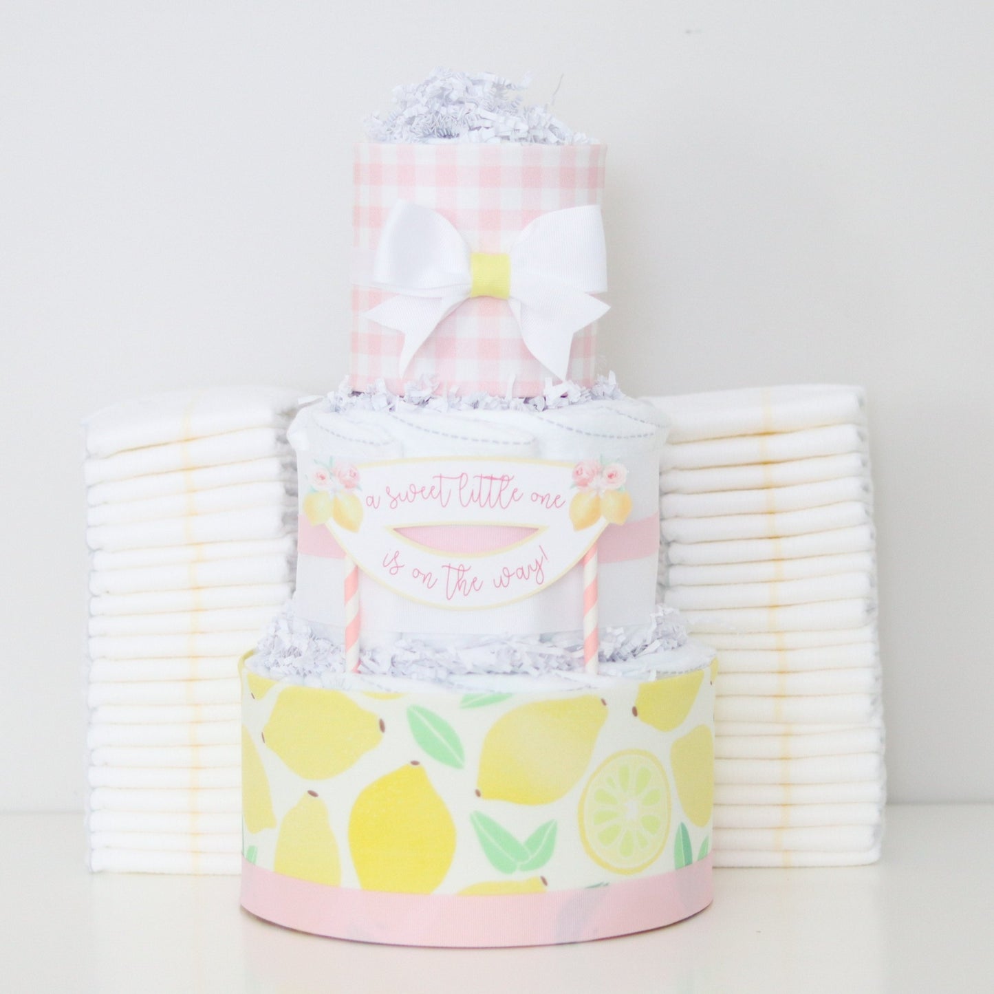 pink lemonade diaper cake decoration