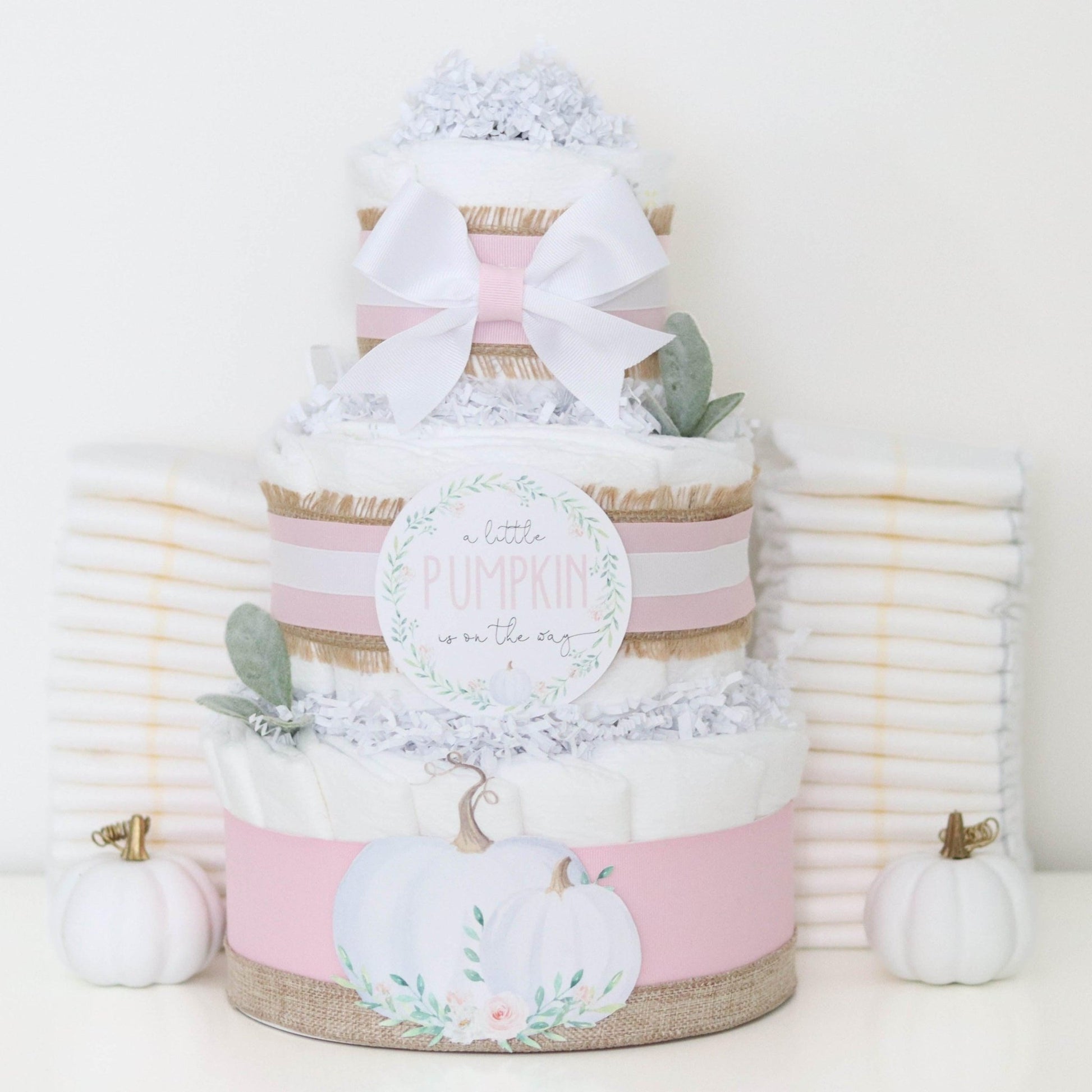 Pink Pumpkin Diaper Cake - Baby Blossom Company