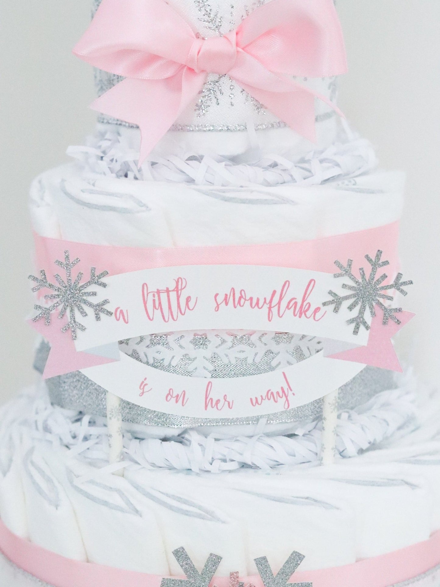 Pink Snowflake Diaper Cake - Baby Blossom Company