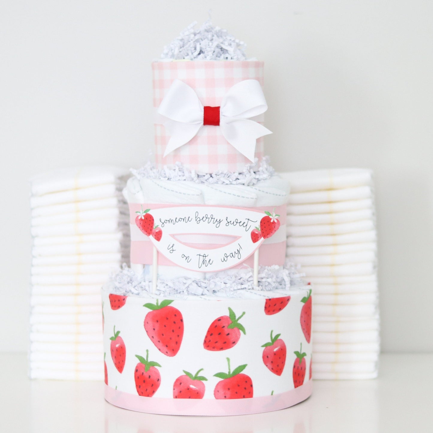 berry sweet baby strawberry diaper cake pink