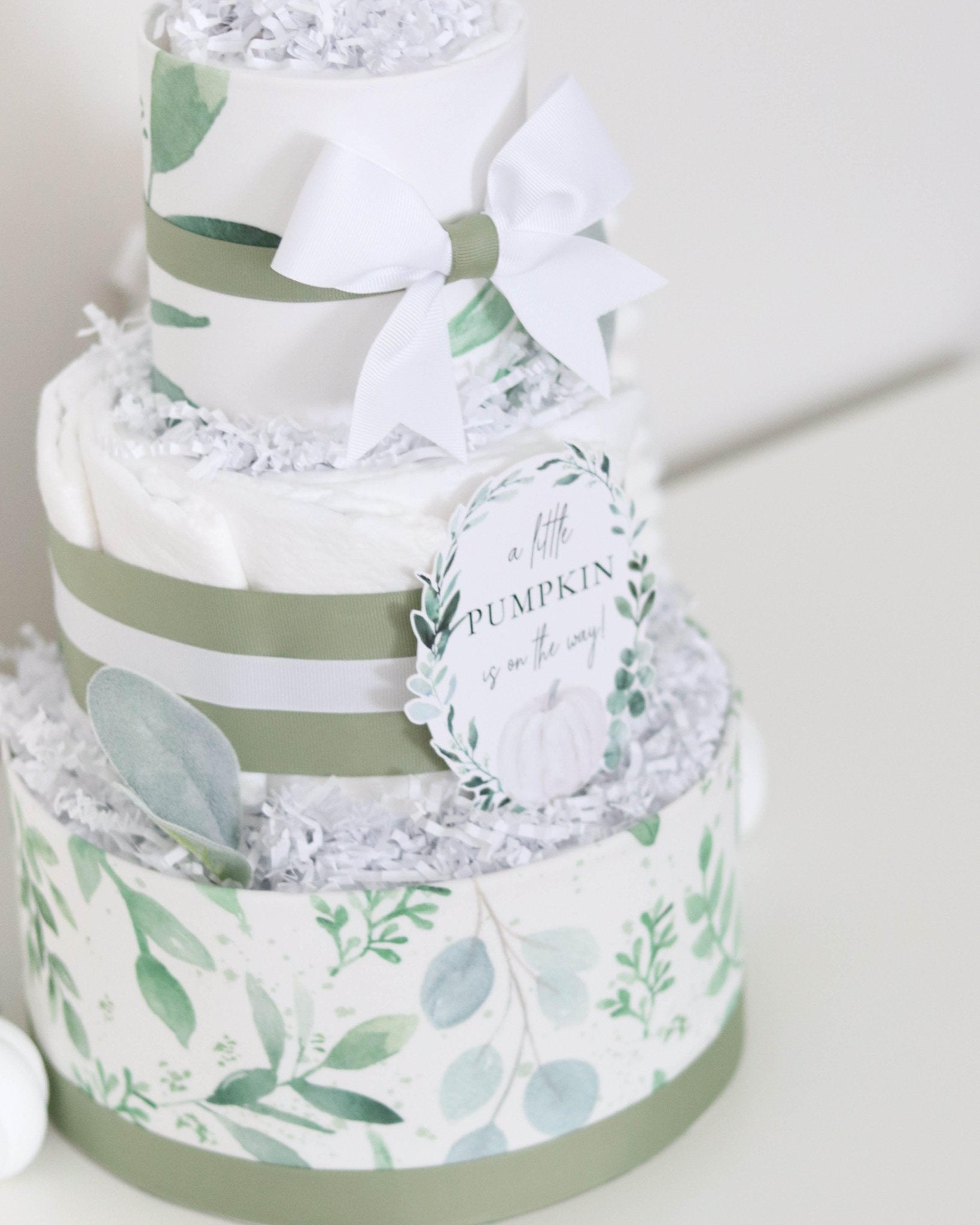 Pumpkin Greenery Diaper Cake - Baby Blossom Company