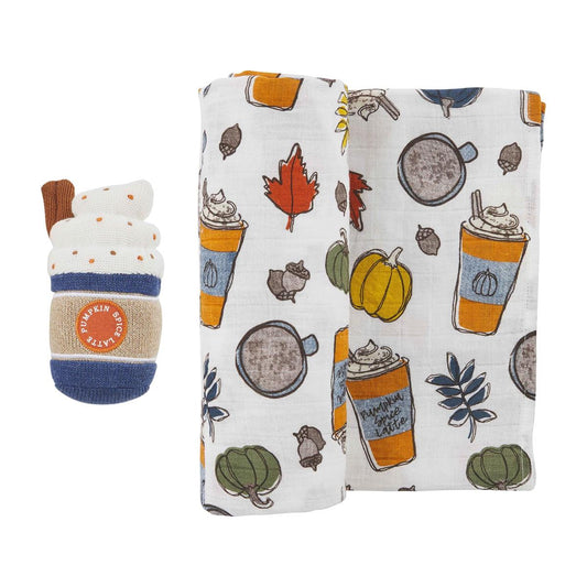 Pumpkin Spice Swaddle and Rattle - Baby Blossom Company