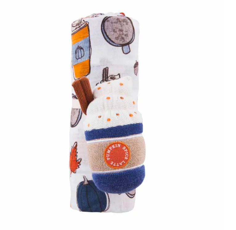 Pumpkin Spice Swaddle and Rattle - Baby Blossom Company