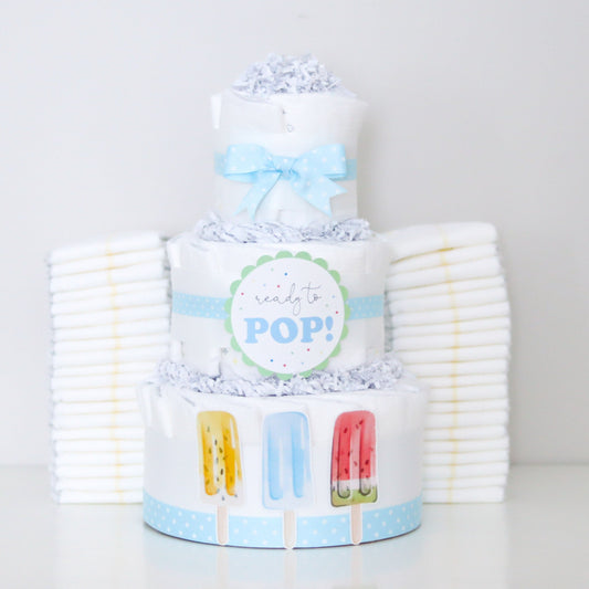 ready to pop popsicle theme diaper cake in blue
