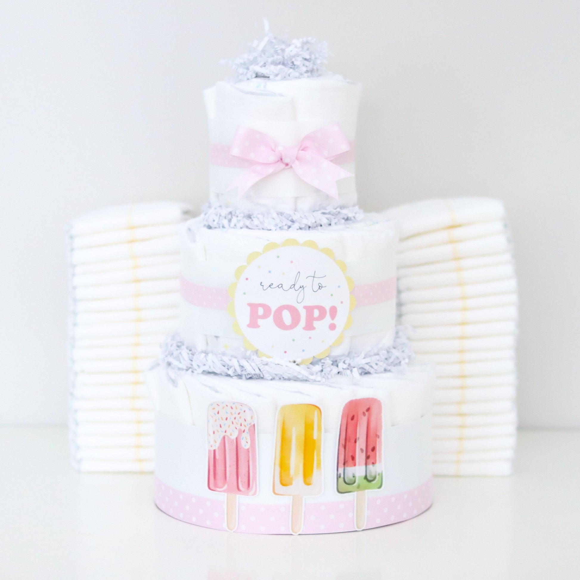 ready to pop popsicle baby shower diaper cake pink