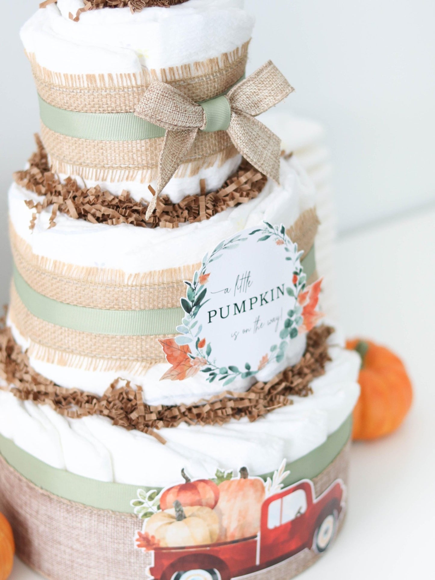 Red Autumn Truck Diaper Cake - Baby Blossom Company