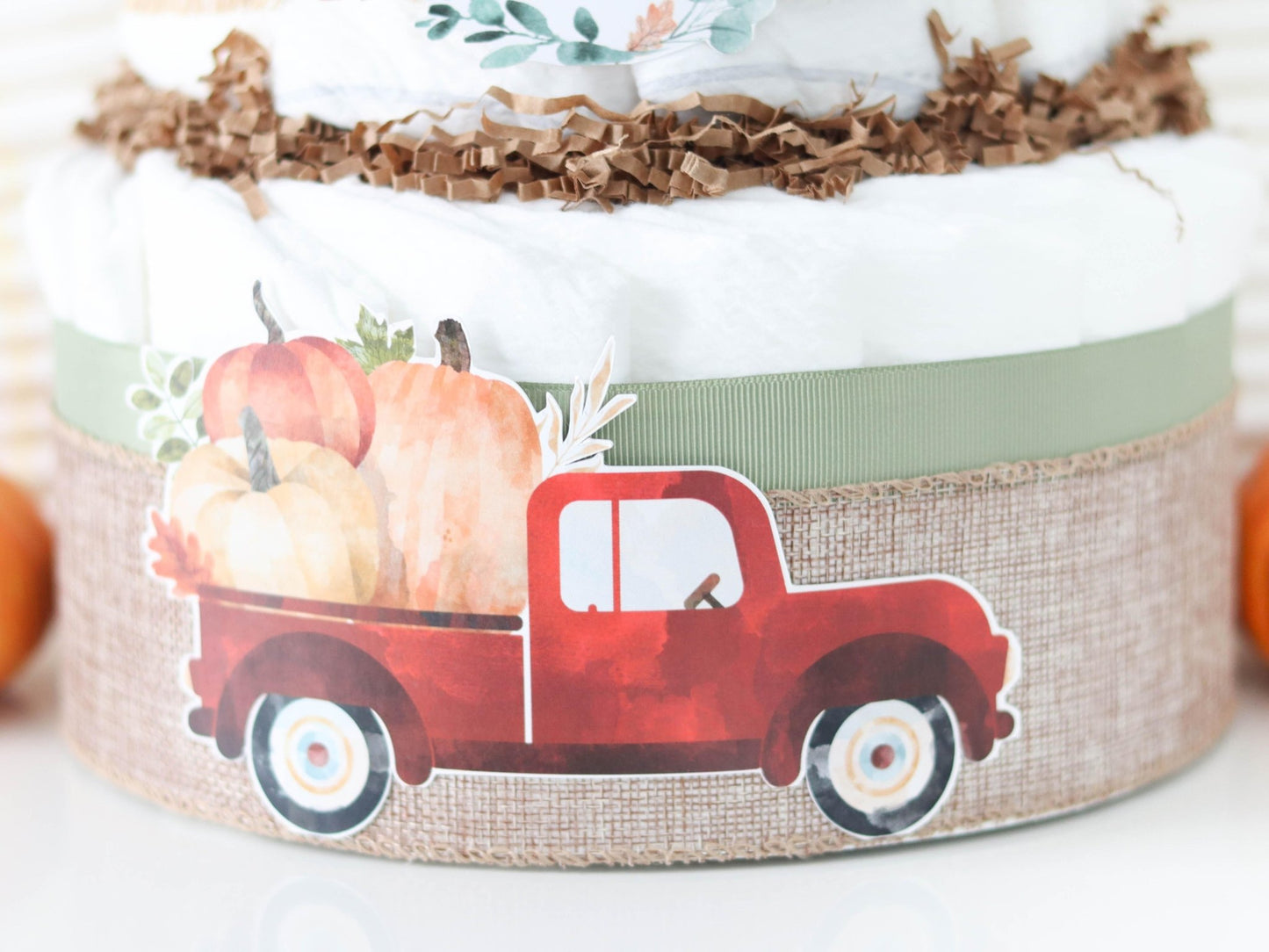 Red Autumn Truck Diaper Cake - Baby Blossom Company