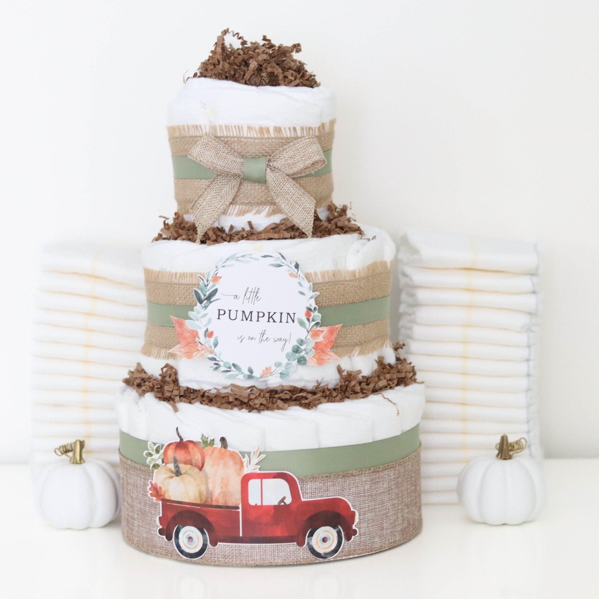 Red Autumn Truck Diaper Cake - Baby Blossom Company