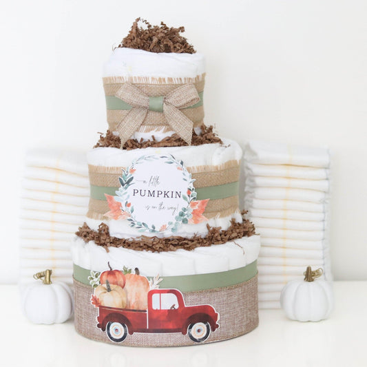 Red Autumn Truck Diaper Cake - Baby Blossom Company