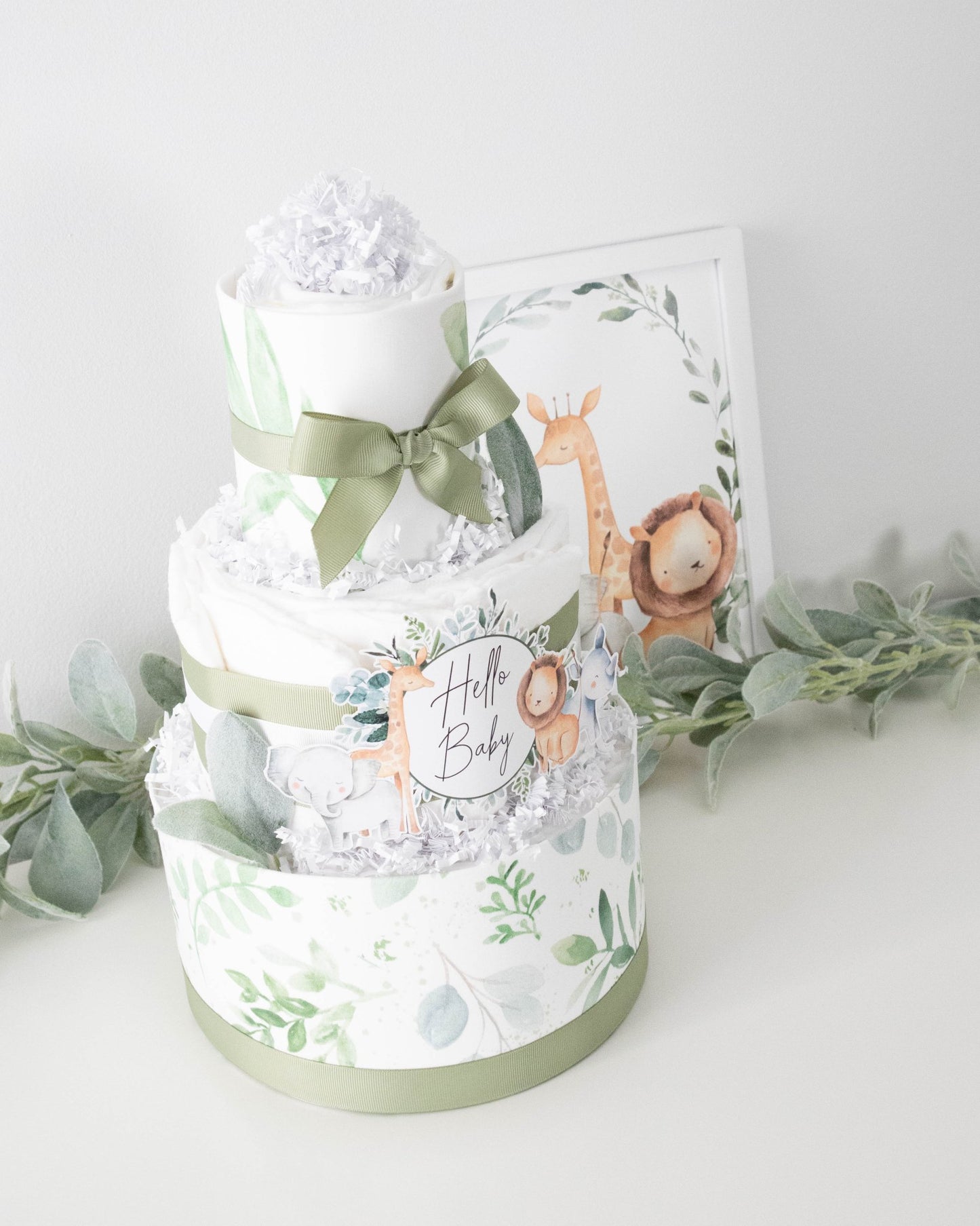 Safari Greenery Diaper Cake - Baby Blossom Company