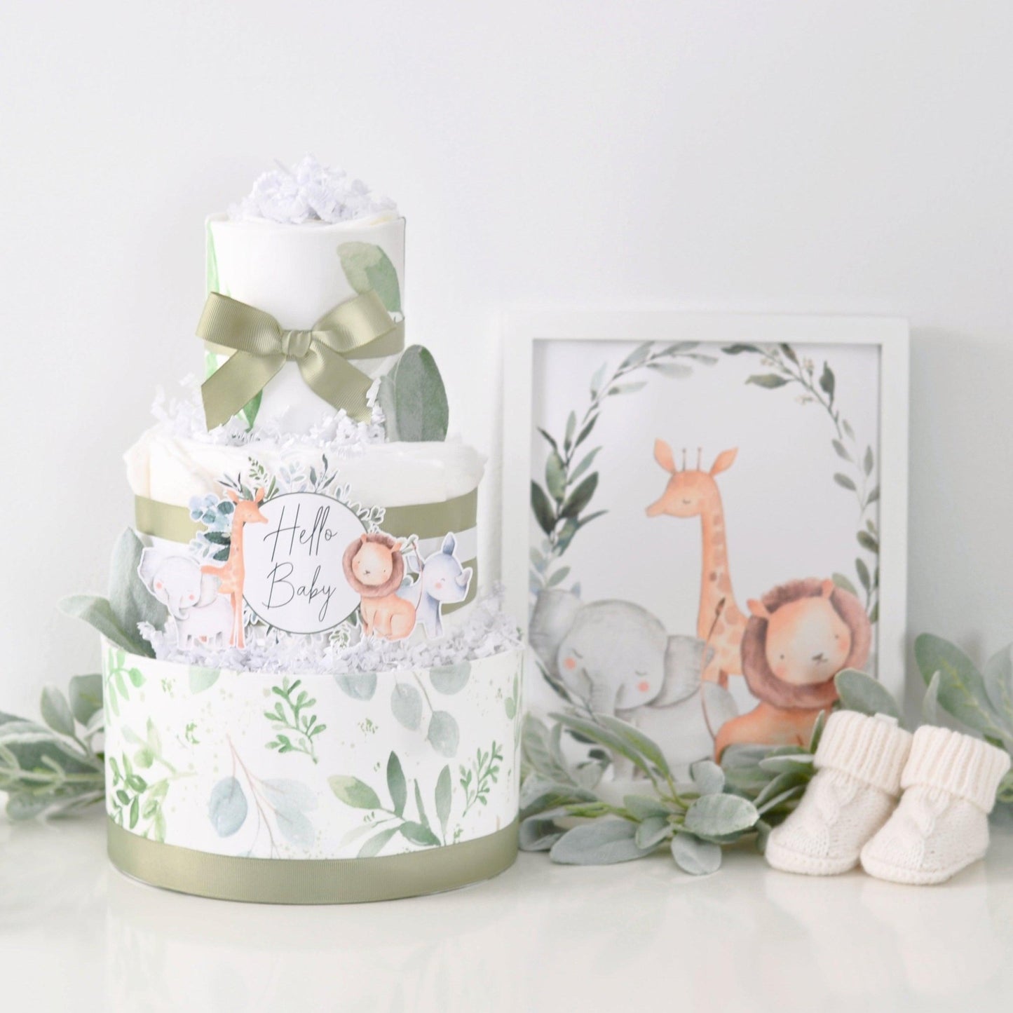 Safari Greenery Diaper Cake - Baby Blossom Company