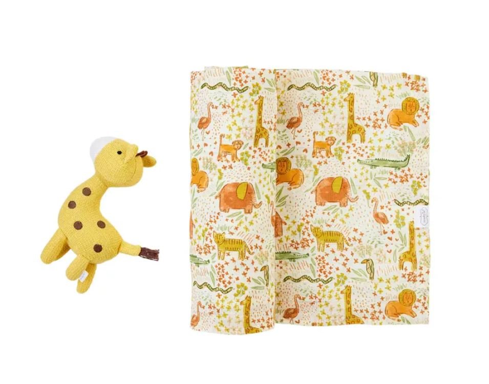 Safari Swaddle and Rattle - Baby Blossom Company