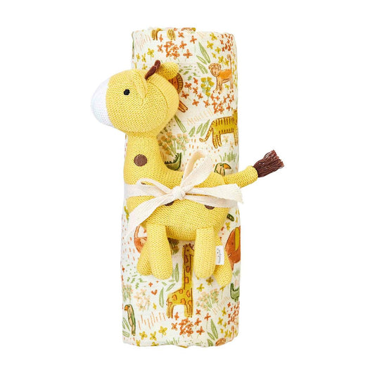 Safari Swaddle and Rattle - Baby Blossom Company