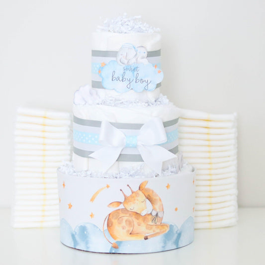 Sleeping Animals Diaper Cake - Blue - Baby Blossom Company