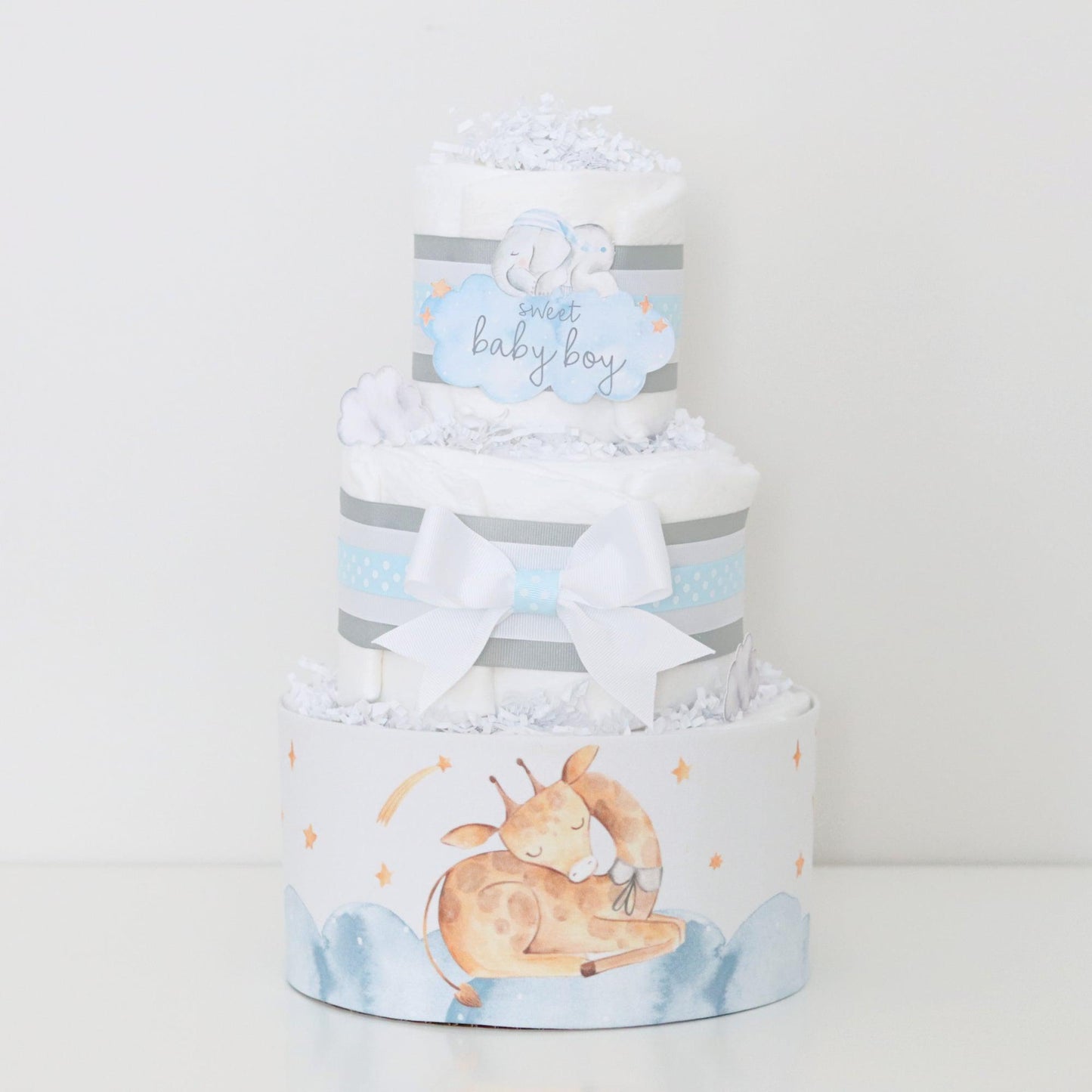 Sleeping Animals Diaper Cake - Blue - Baby Blossom Company