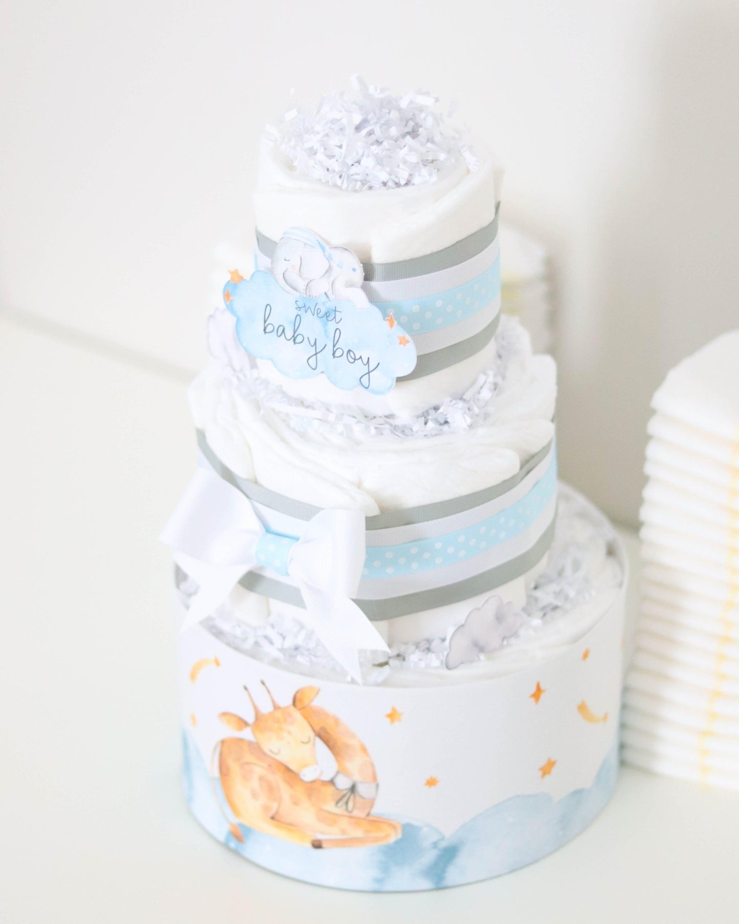 Sleeping Animals Diaper Cake - Blue - Baby Blossom Company