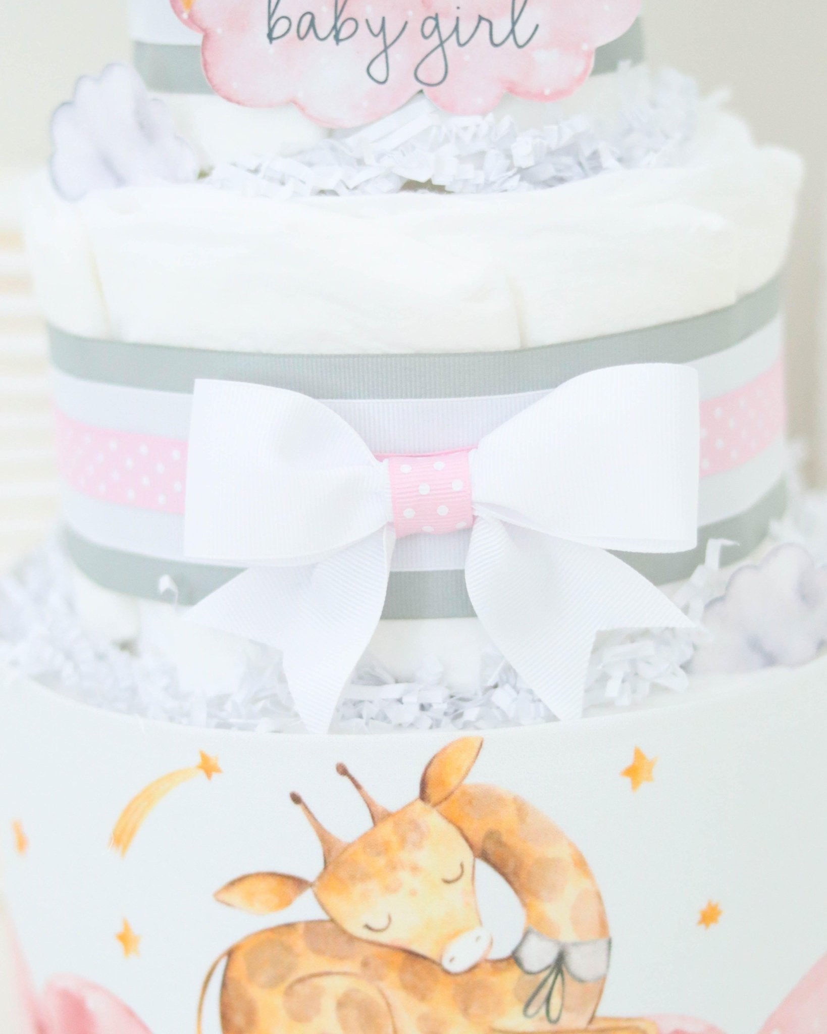 Sleeping Animals Diaper Cake - Pink - Baby Blossom Company