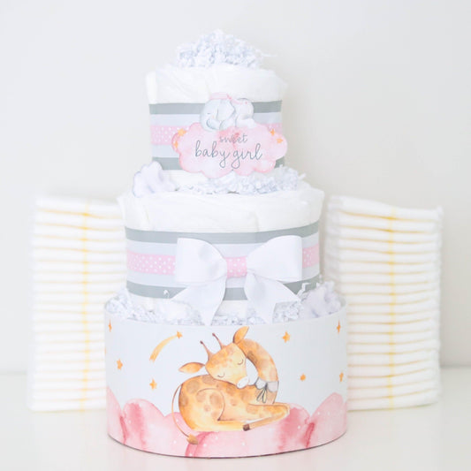 Sleeping Animals Diaper Cake - Pink - Baby Blossom Company