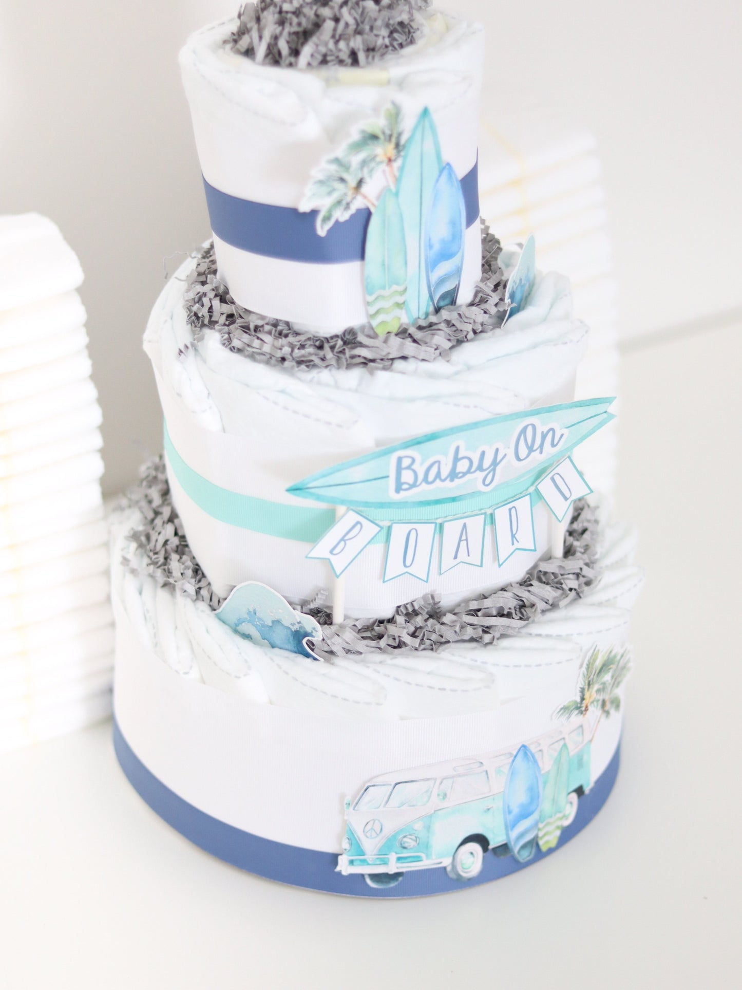 surfing theme baby shower diaper cake decoration