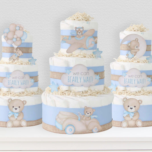 Teddy Bear Diaper Cake Collection - Blue - Baby Blossom Company
