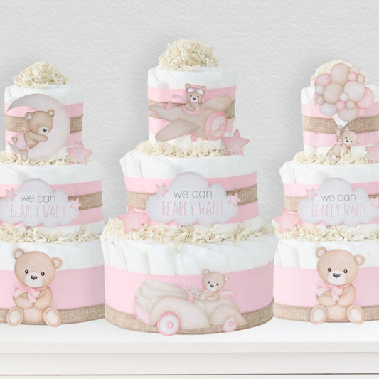 Teddy Bear Diaper Cake Collection - Pink - Baby Blossom Company