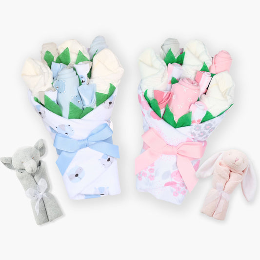 Twin Baby Gift Set - Bouquets & Lovey Blanket - Baby Blossom Company