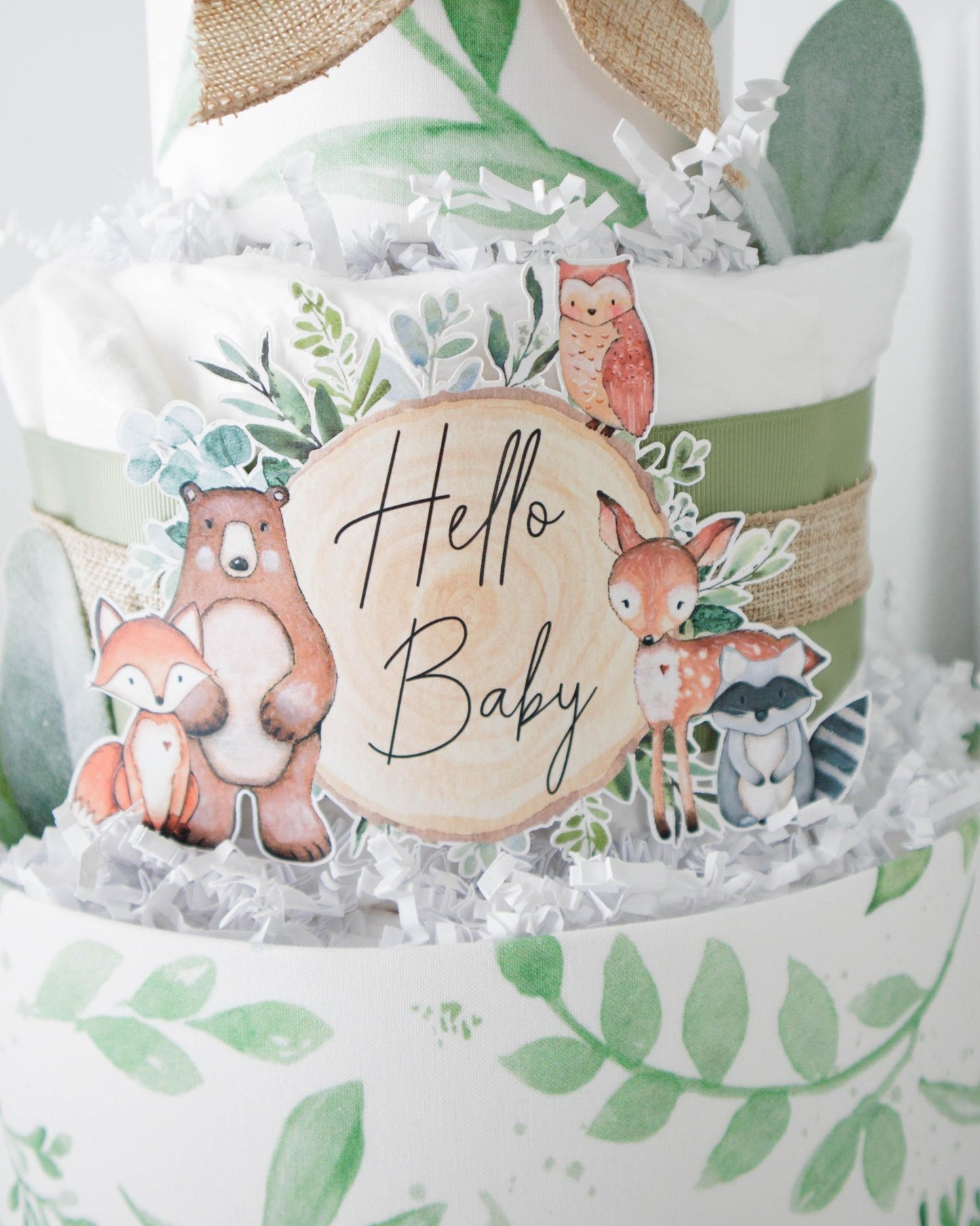 Woodland Greenery Diaper Cake - Baby Blossom Company