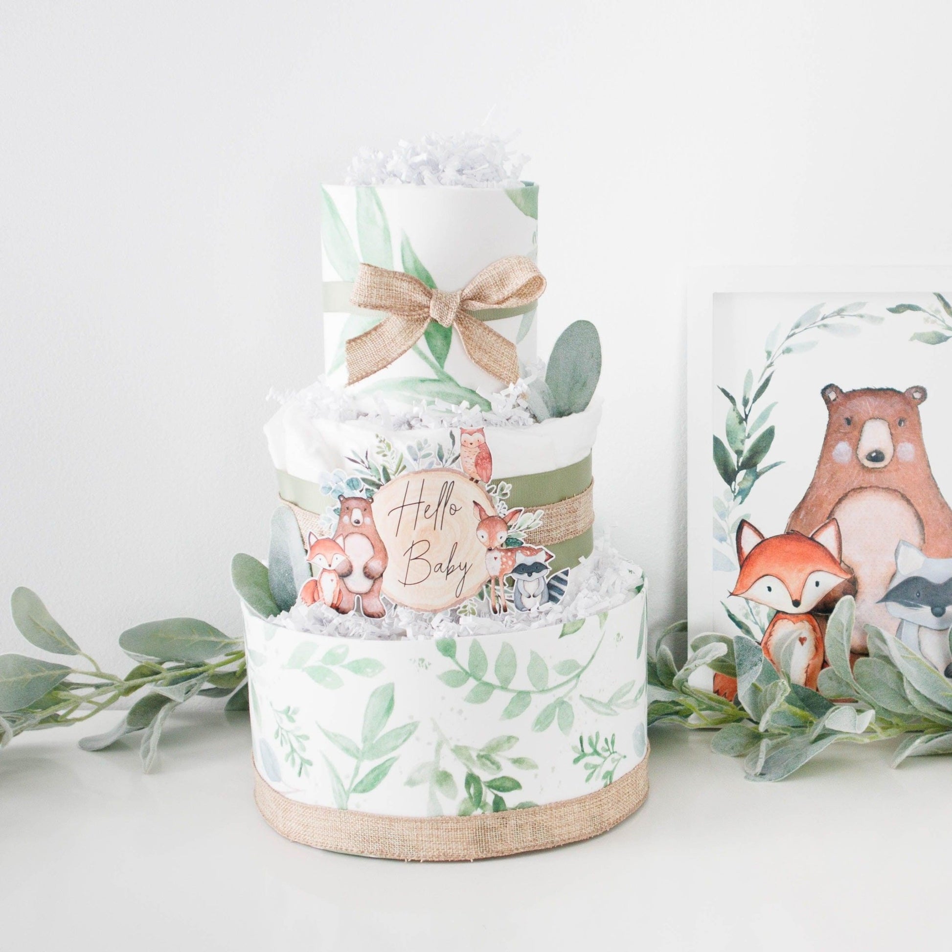 Woodland Greenery Diaper Cake - Baby Blossom Company