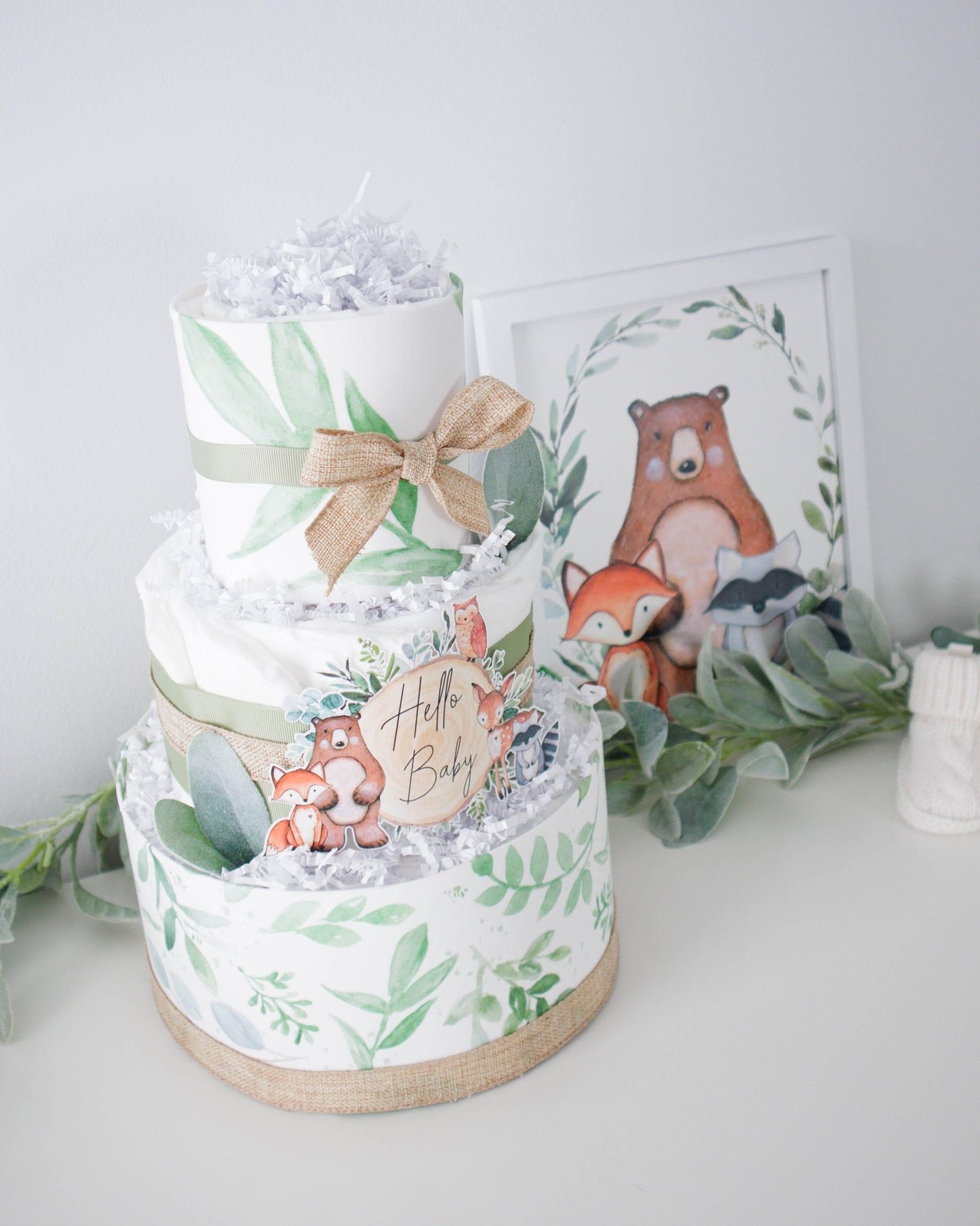 Woodland Greenery Diaper Cake - Baby Blossom Company