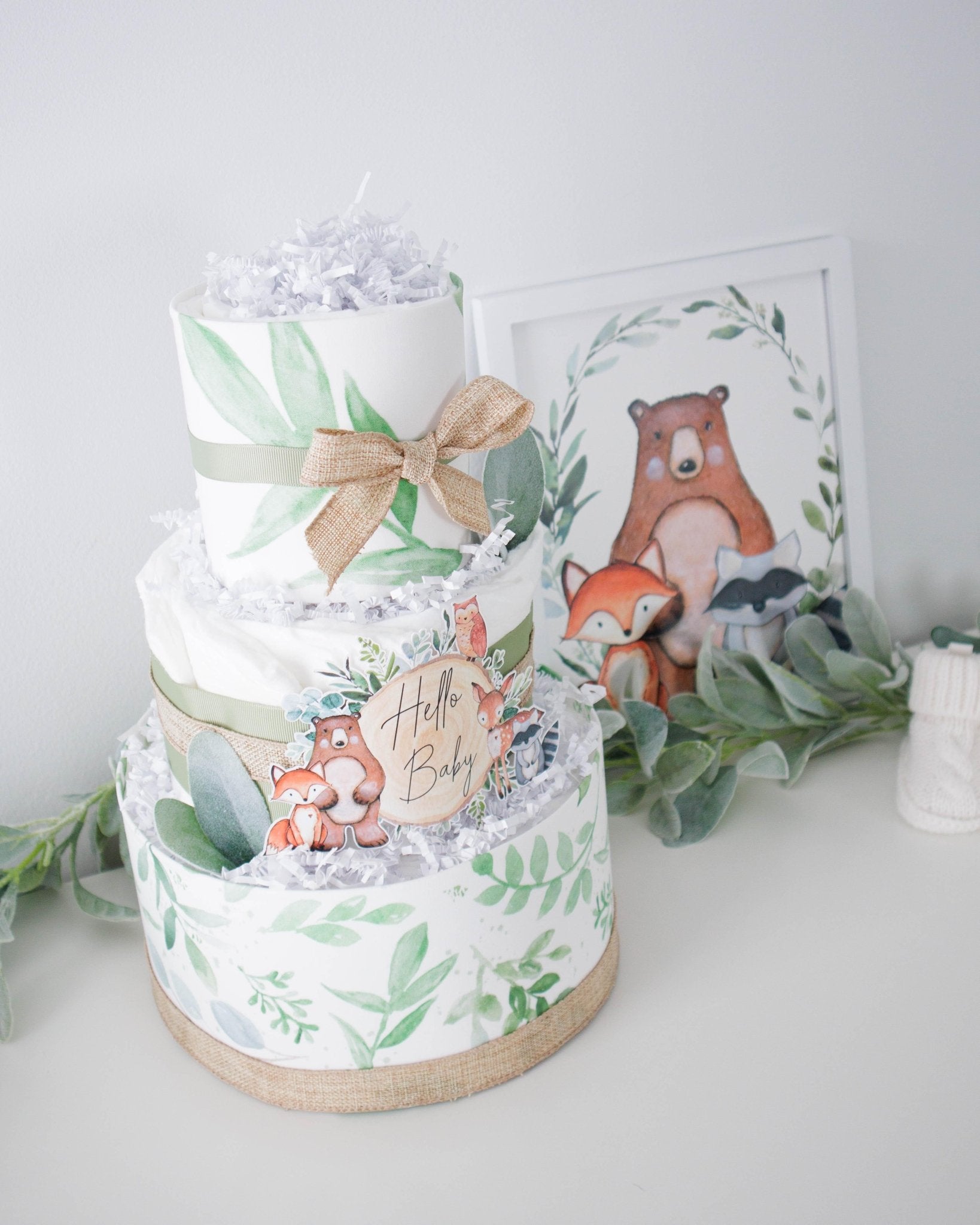 Woodland Greenery Diaper Cake - Baby Blossom Company