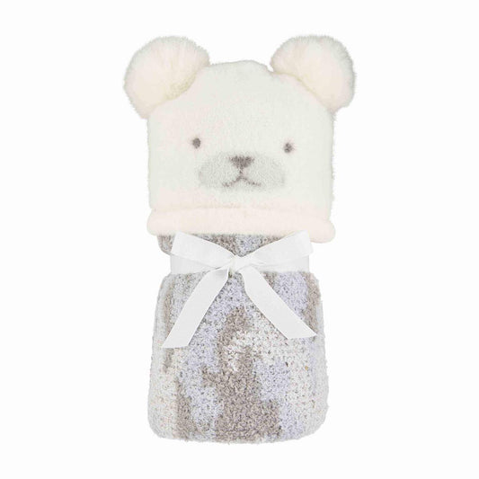 Ivory Chenille Bear Hat and Blanket Set