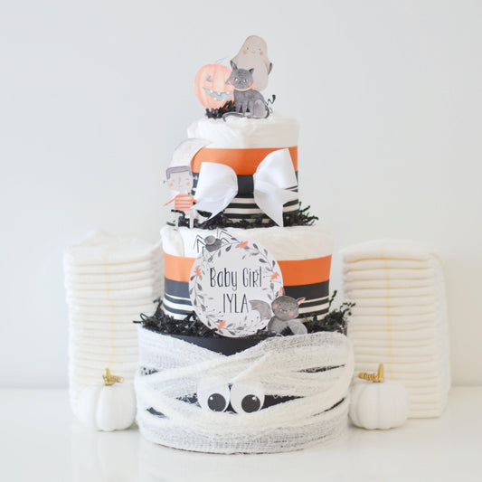 halloween mummy baby shower diaper cake