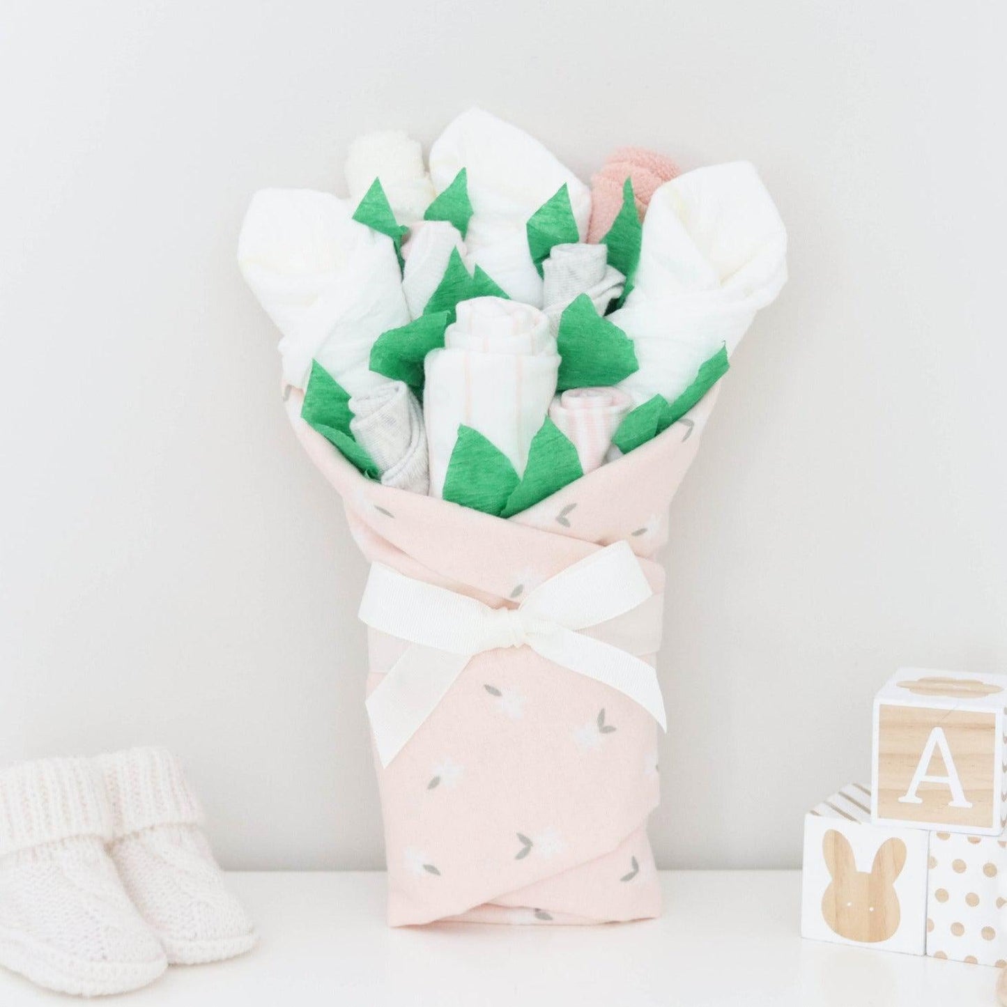 peach cream baby bouquet gift set