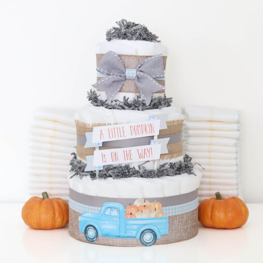 blue pumpkin truck diaper cake