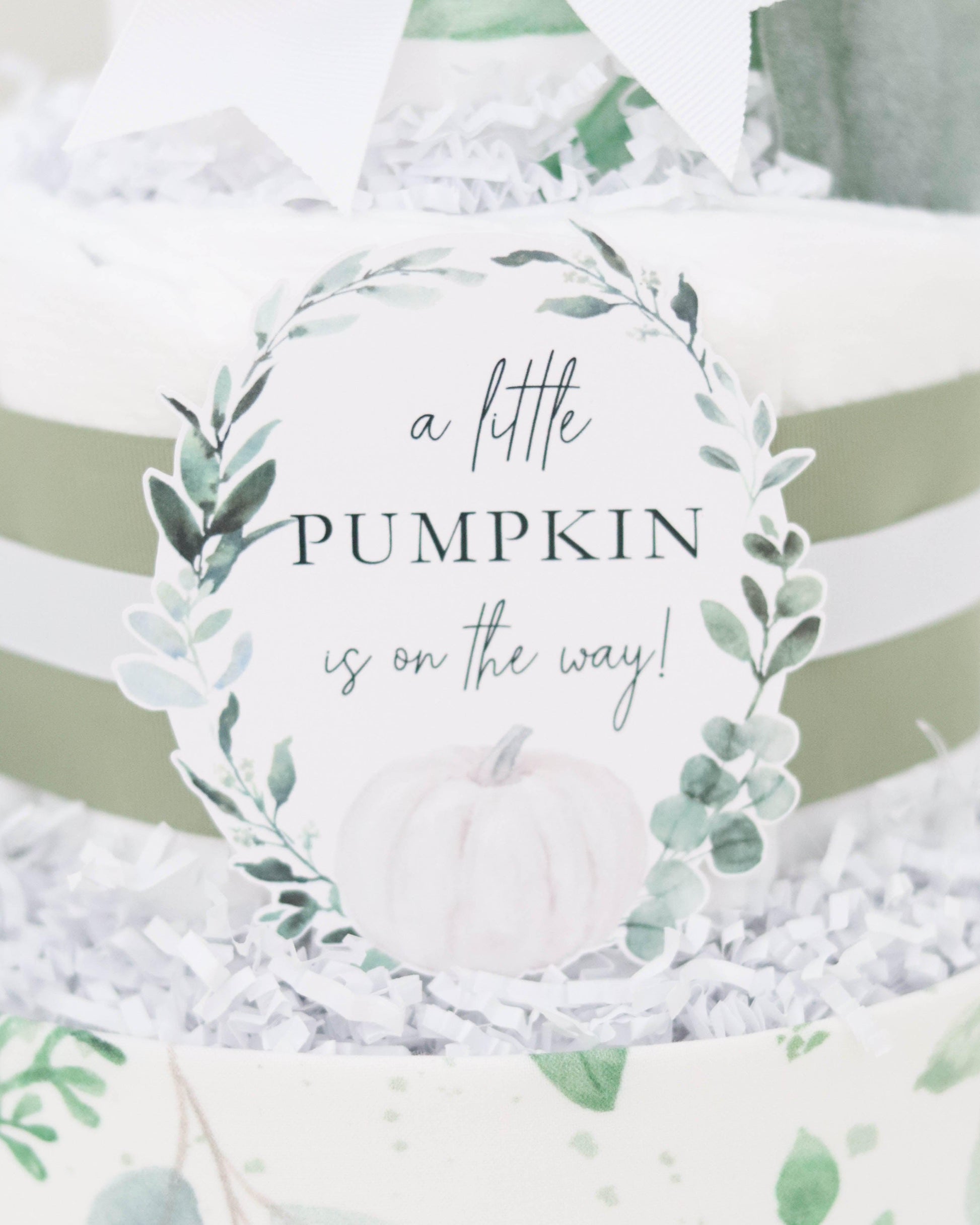 greenery pumpkin diaper cake sign