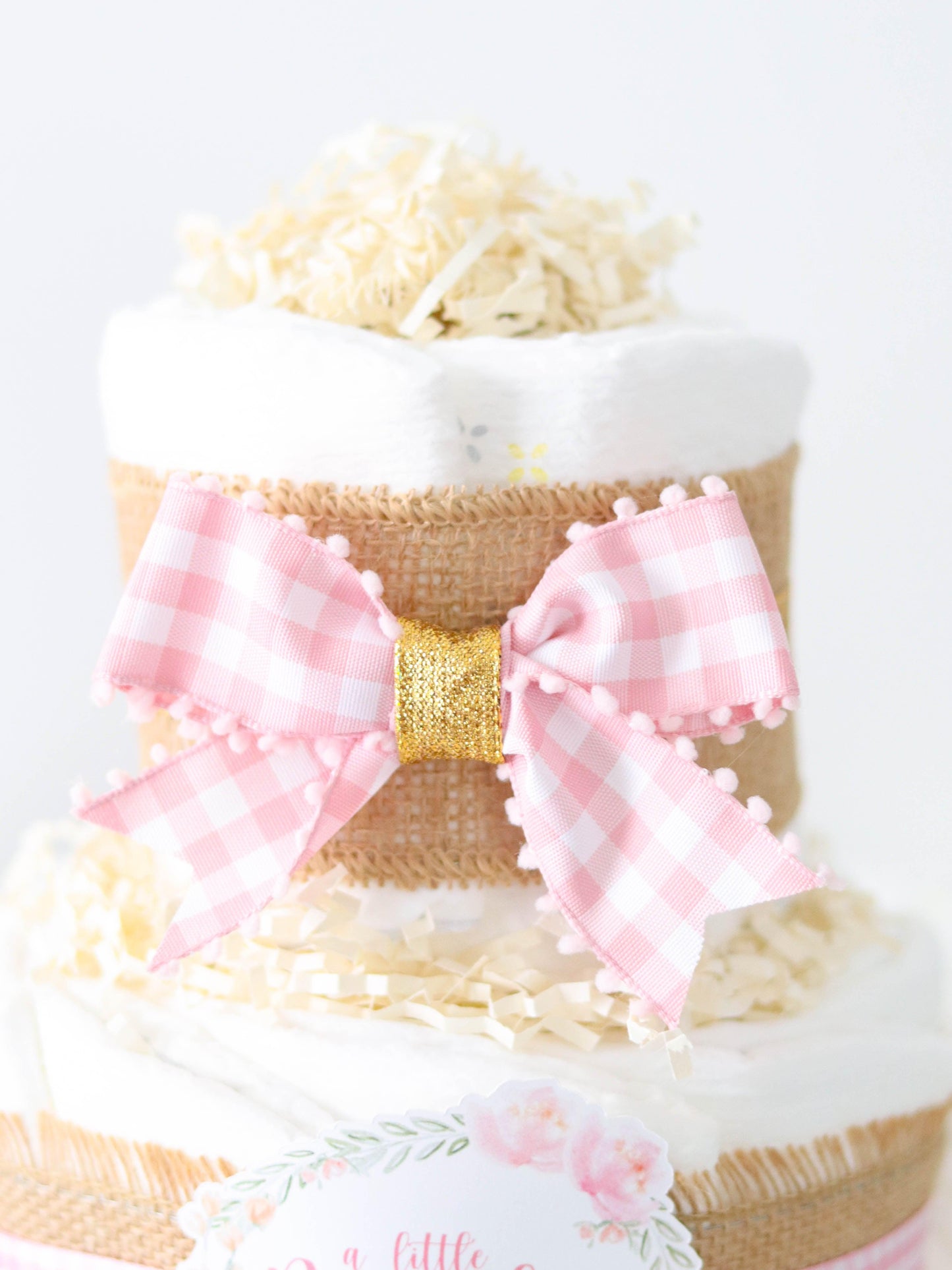 pink gingham diaper cake bow
