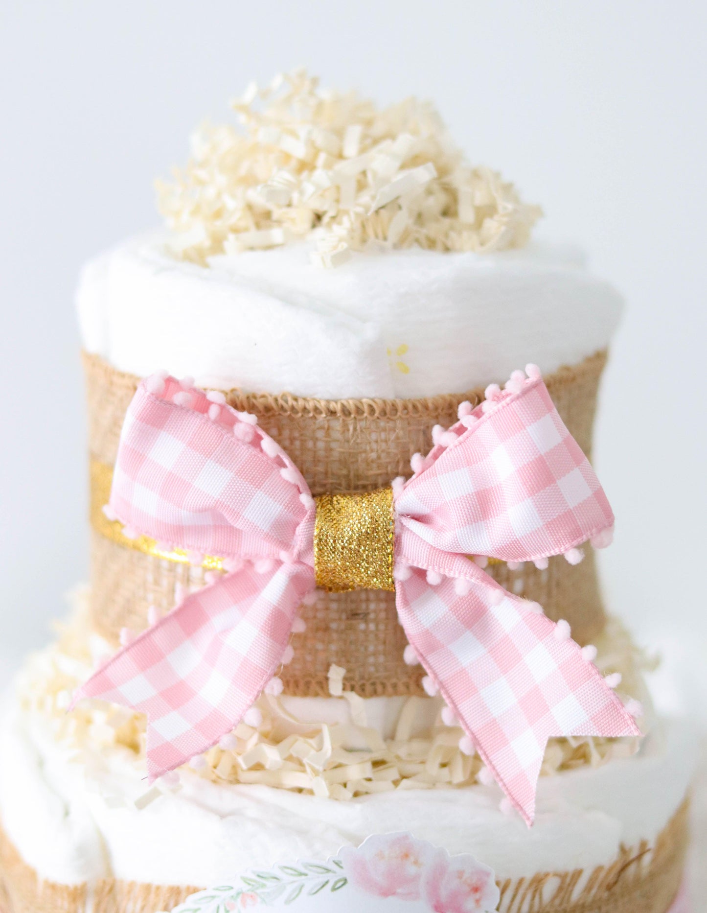 pink gold gingham diaper cake bow