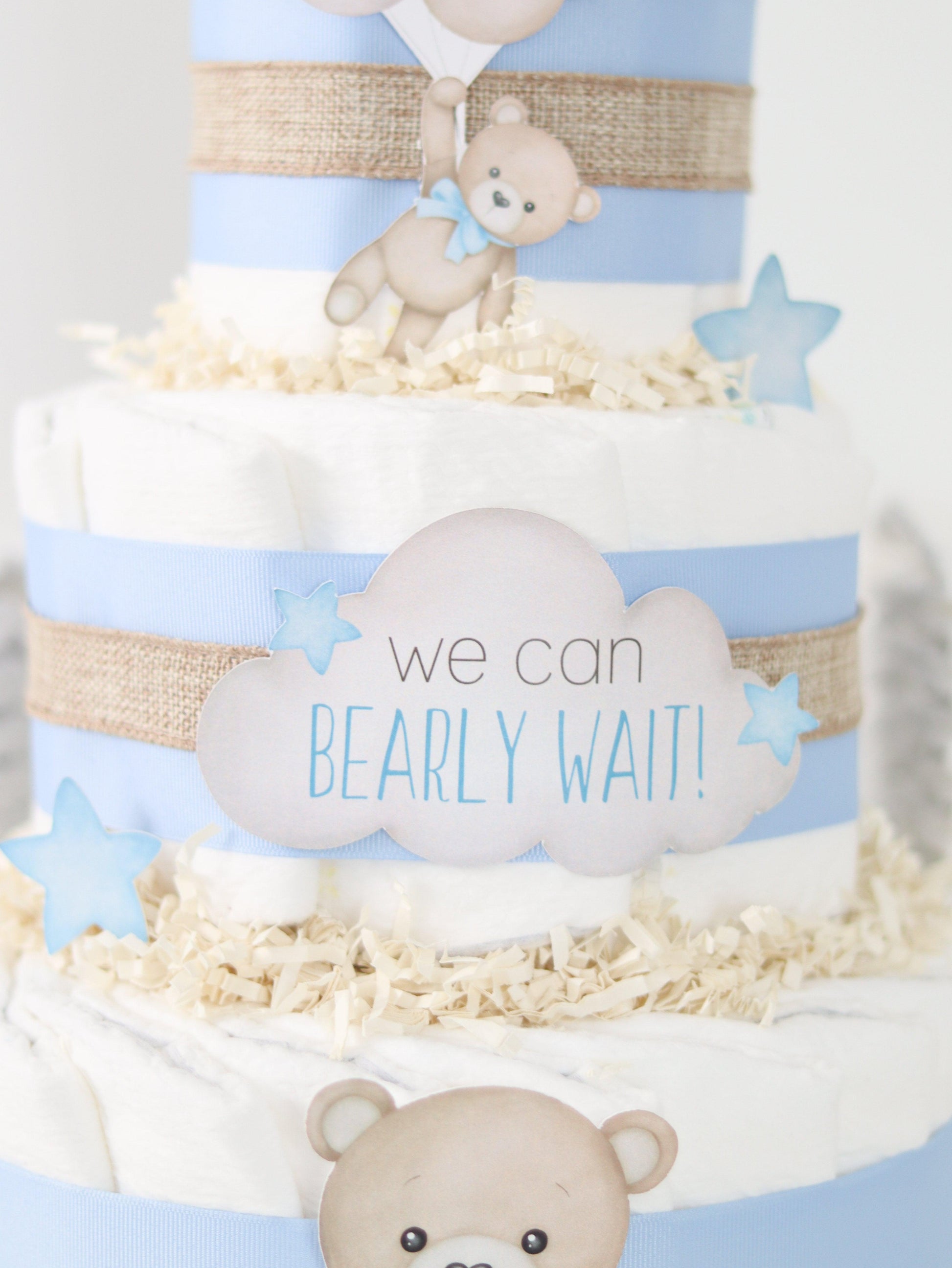 we can bearly wait bear diaper cake blue