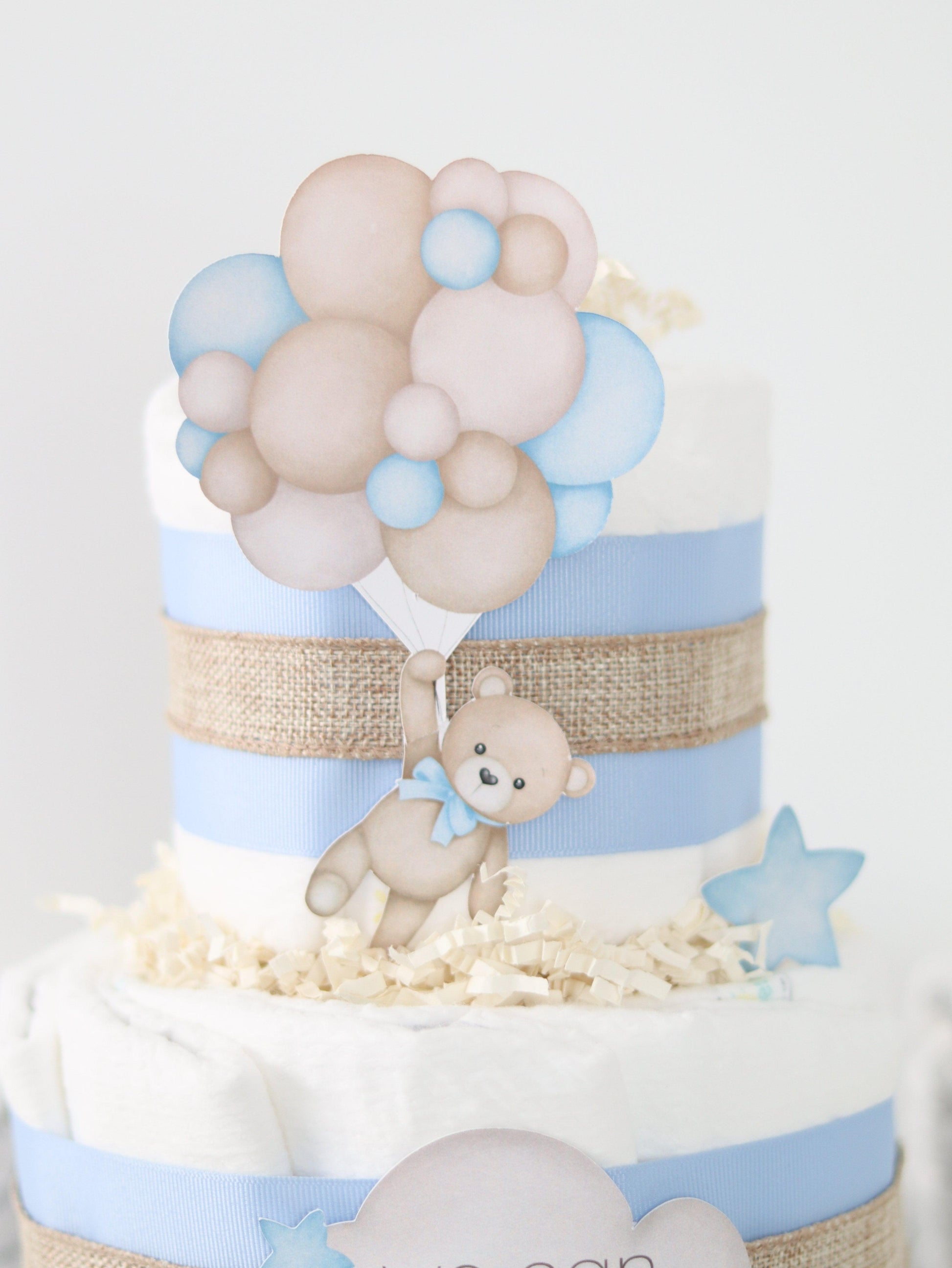 diaper cake decoration teddy bear holding balloons