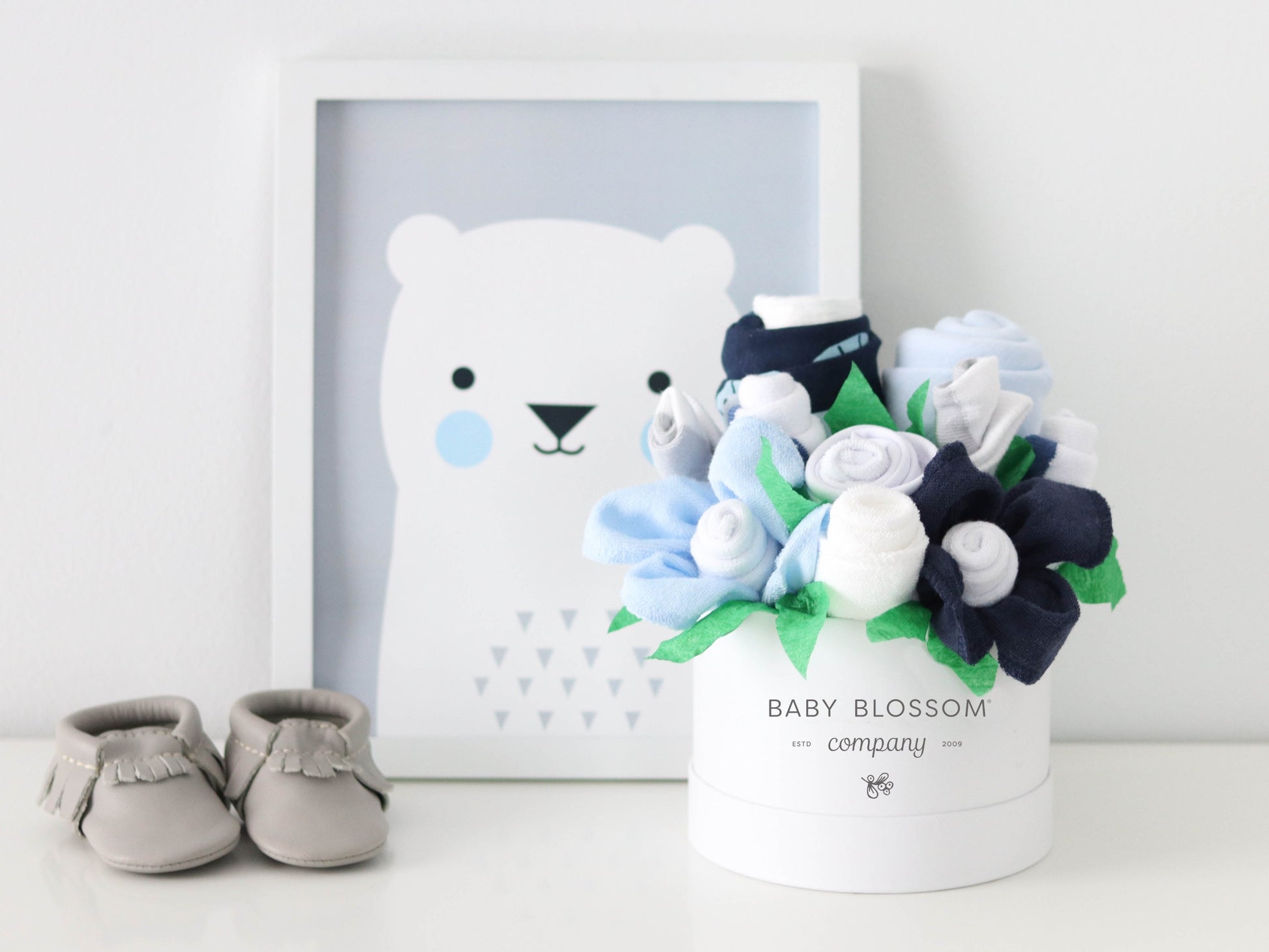 blue baby boy gift set baby blossom logo