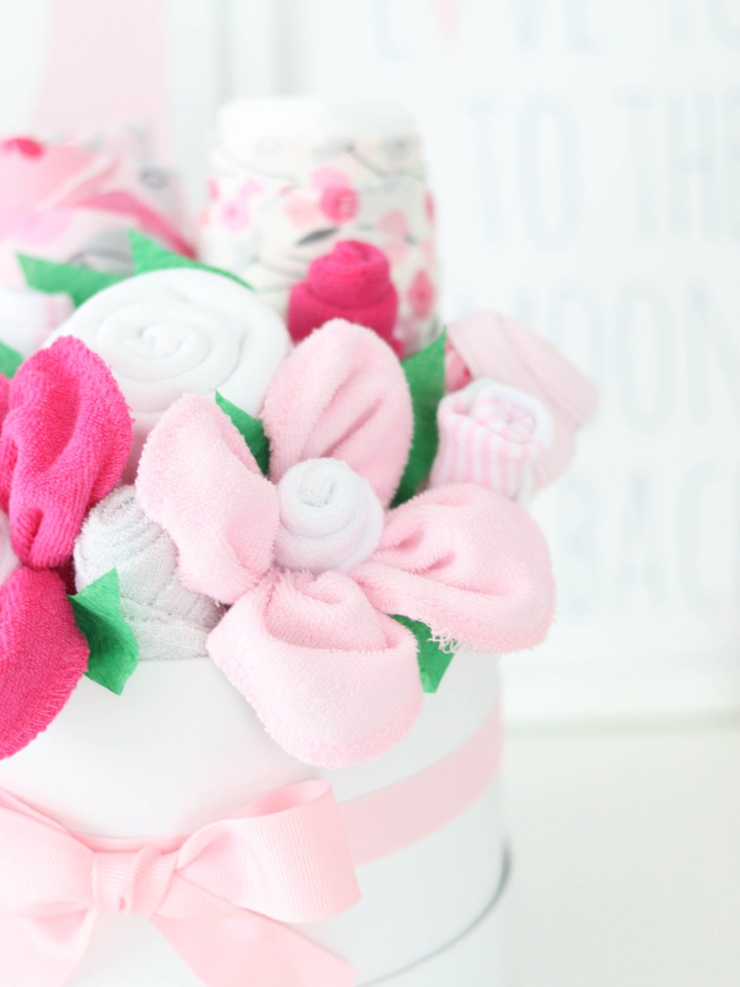 baby gift box washcloth flowers pink