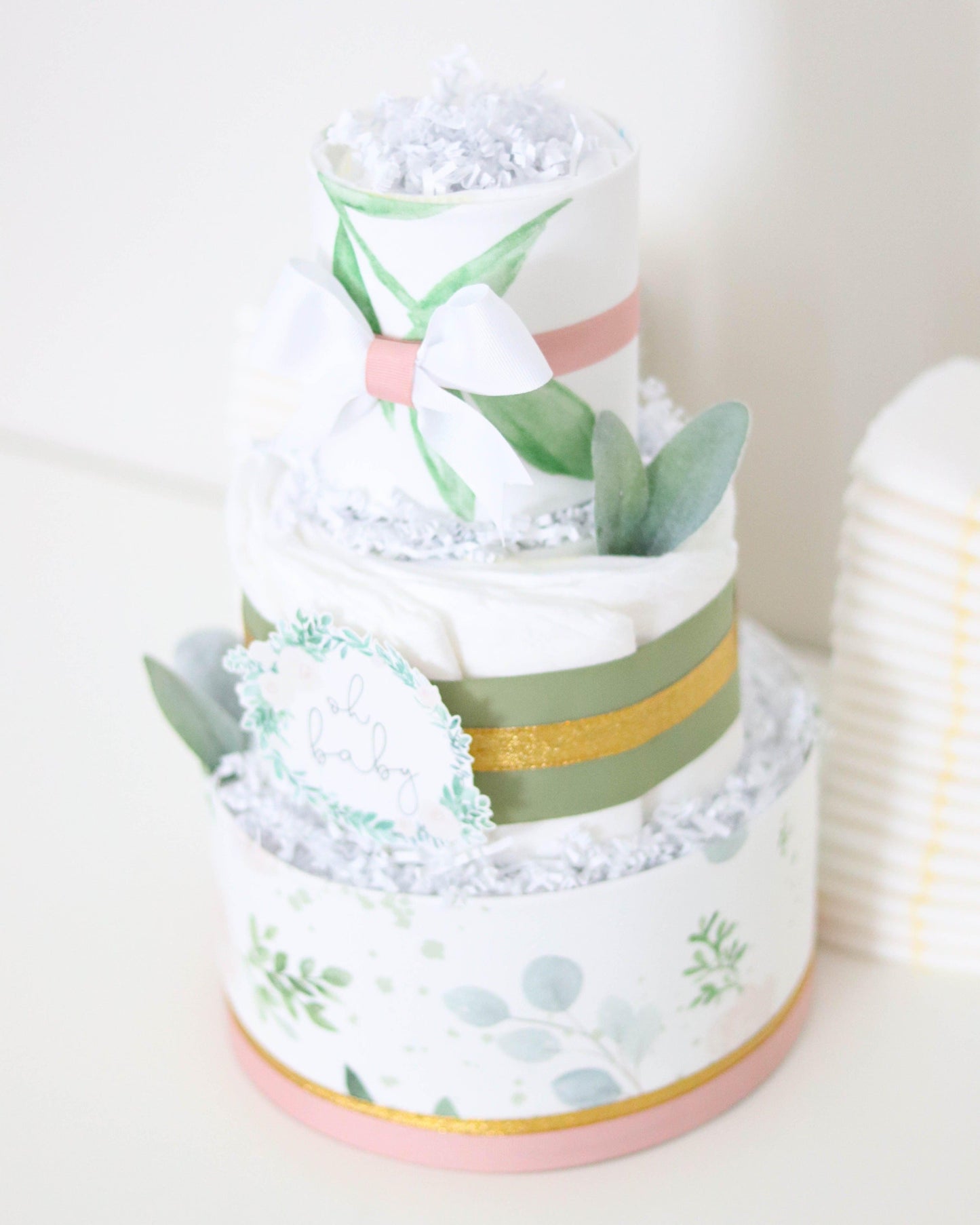 baby girl floral greenery diaper cake 