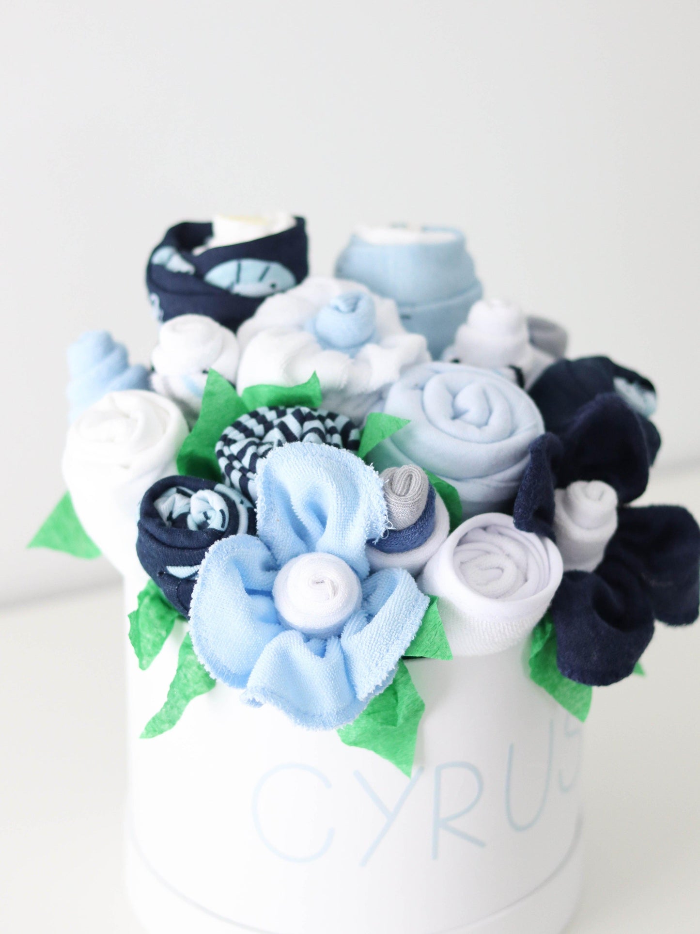 blue baby gift box flower bouquet