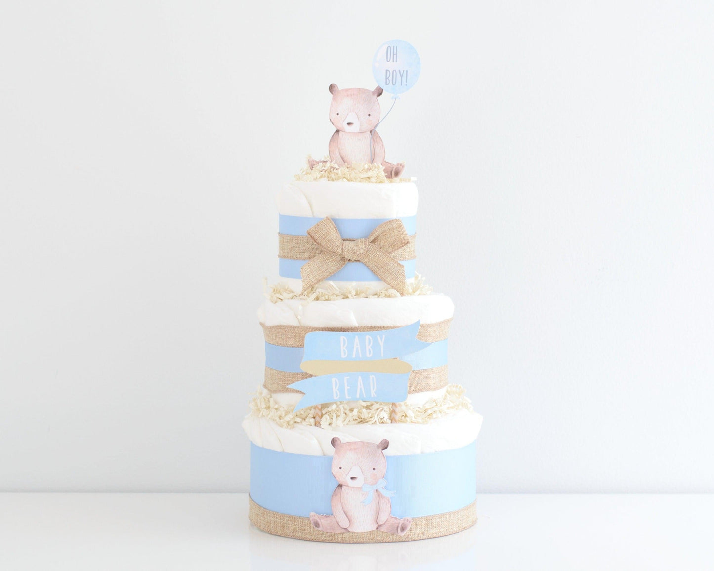 blue teddy bear diaper cake