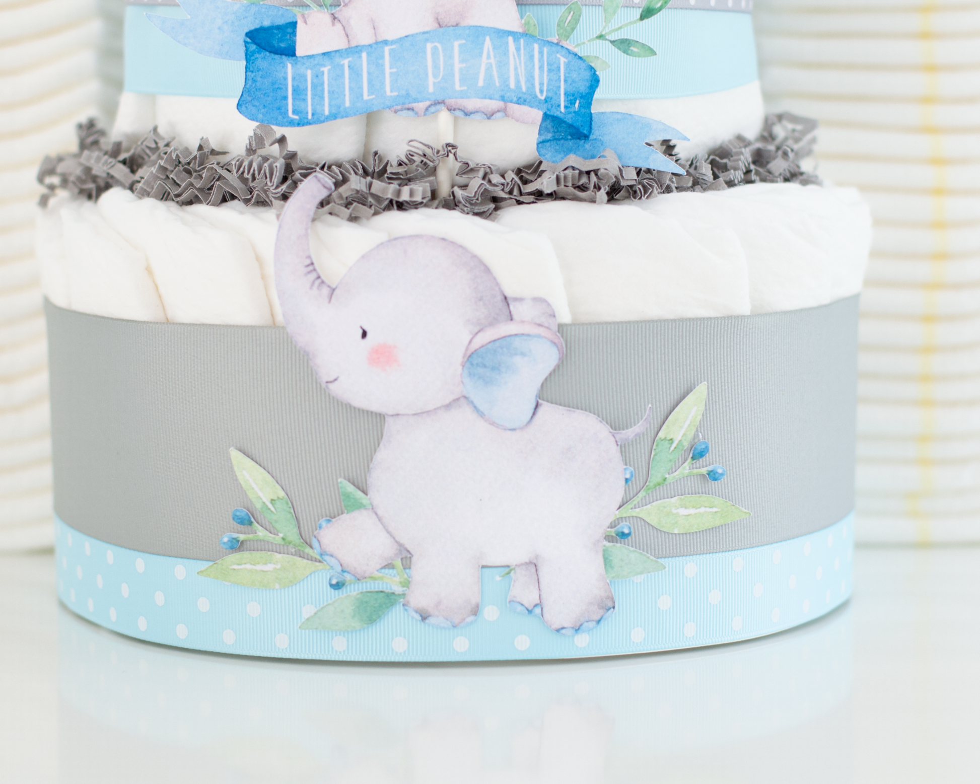 blue elephant diaper cake decoration