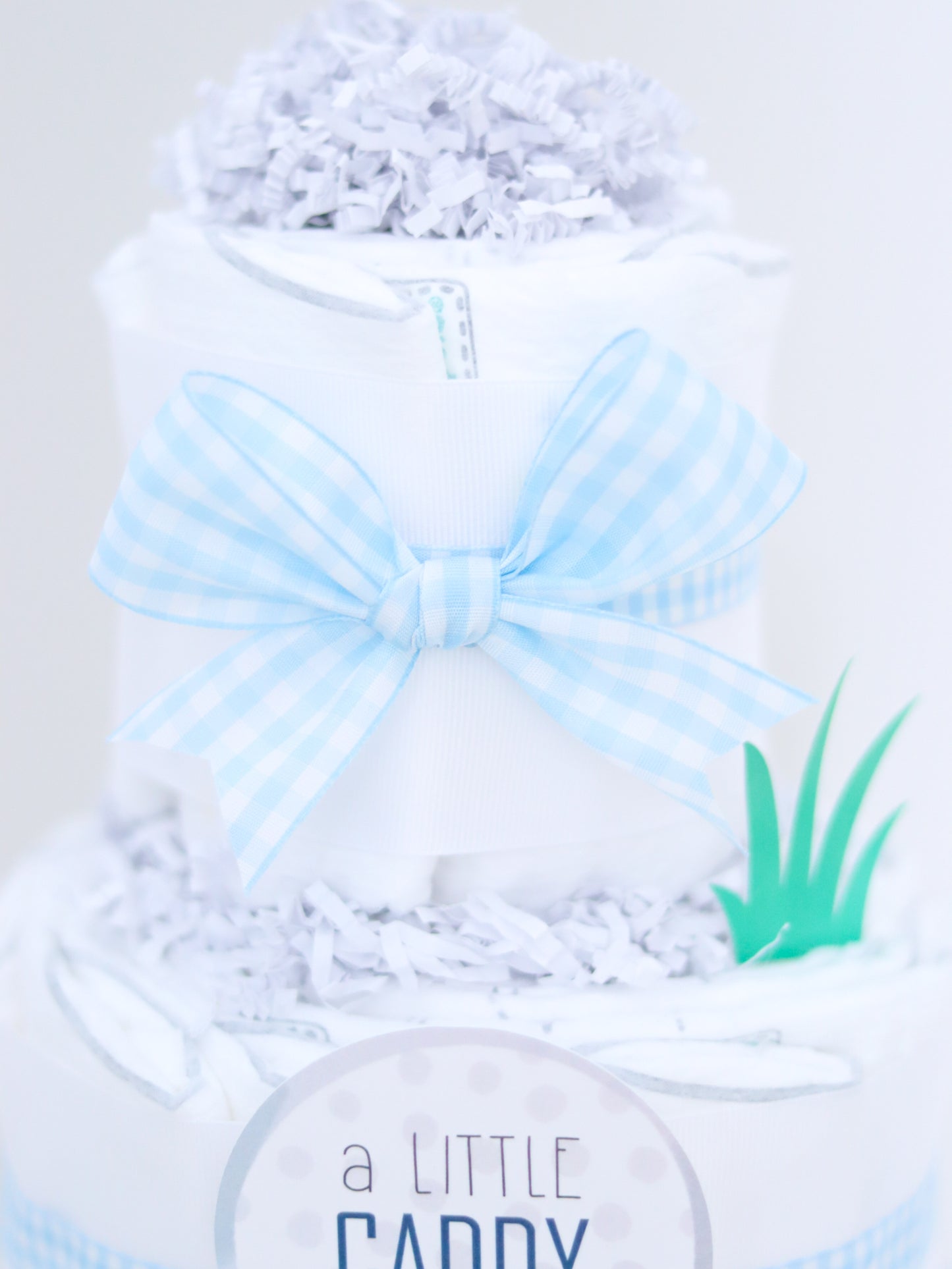 golf diaper cake blue gingham bow