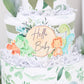 hello baby diaper cake sign with dinosaurs